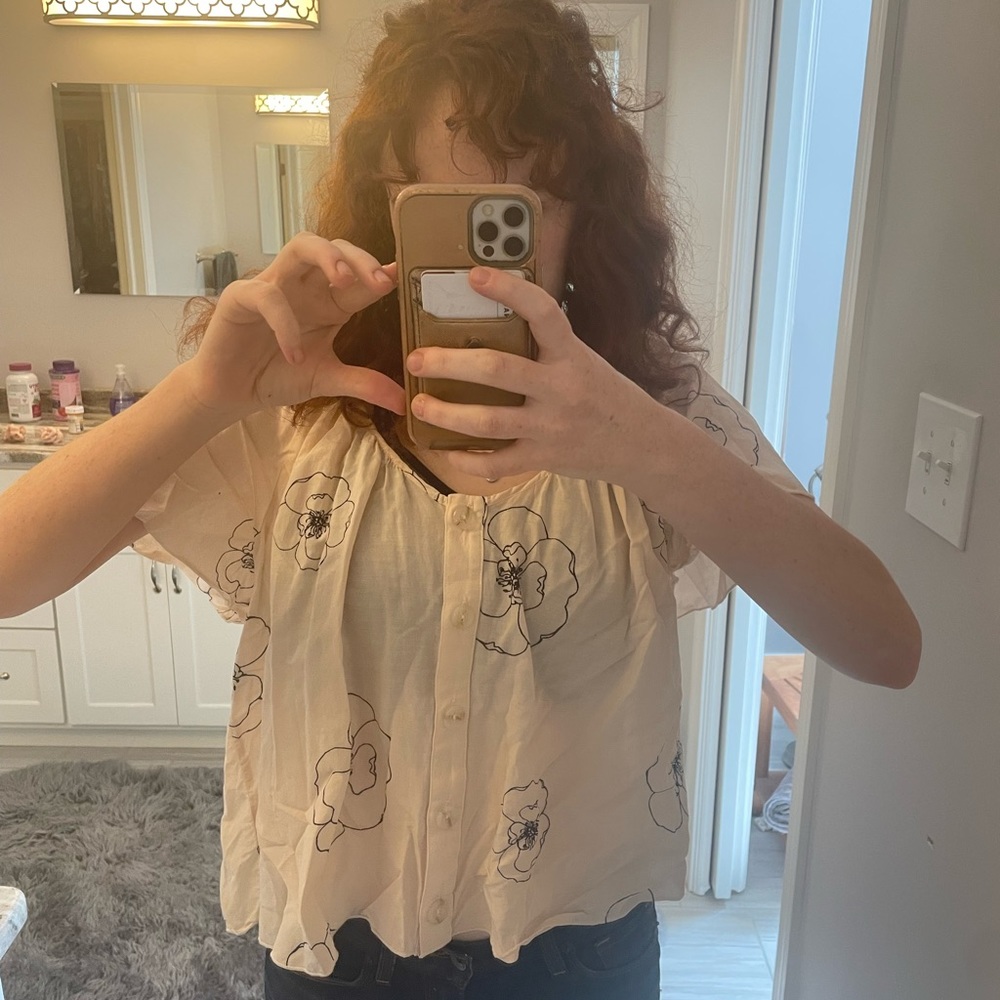 Cream floaty floral top minimalist design summer
